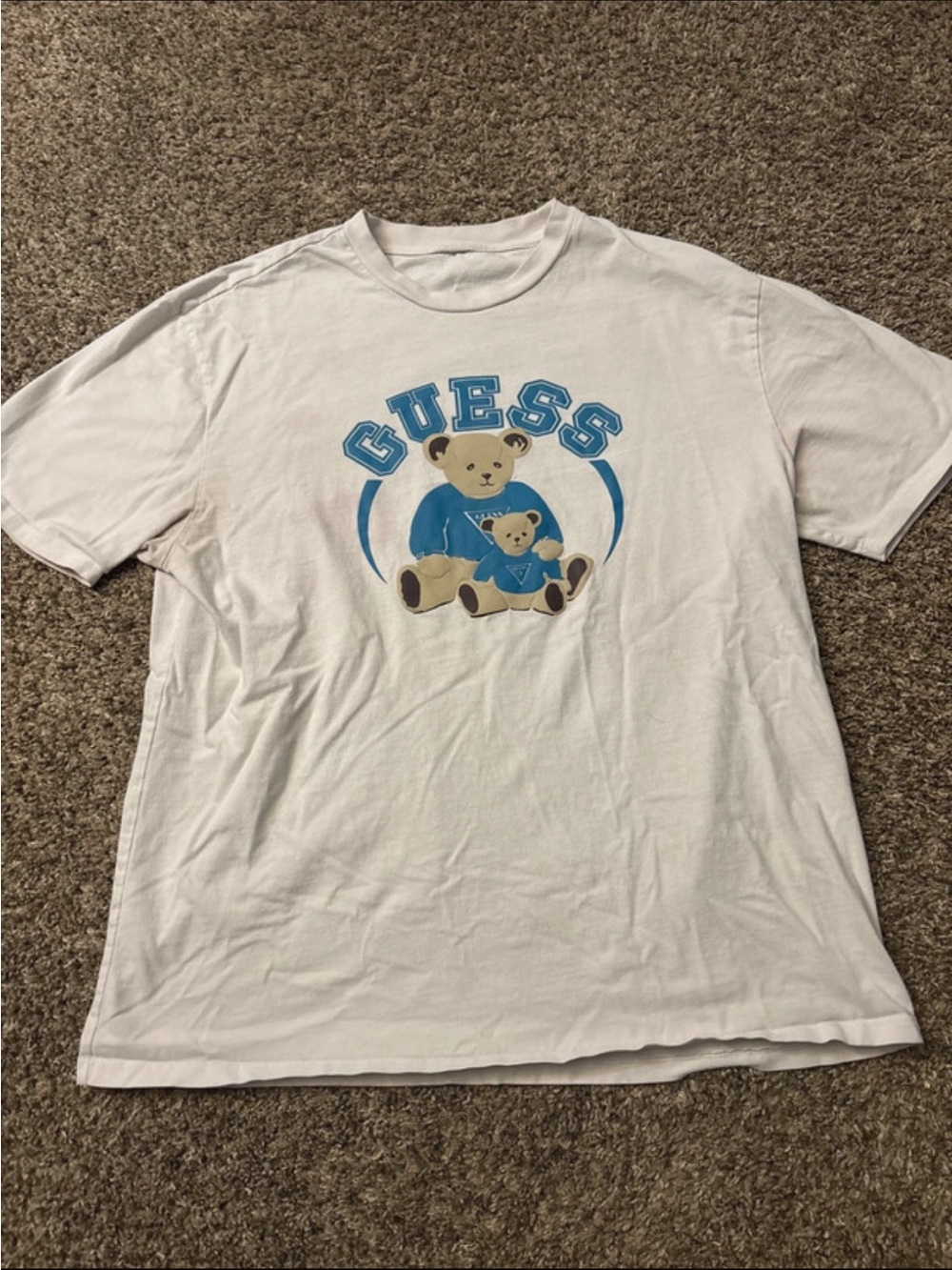 GUESS White T-Shirt with Blue Bear Graphic - Men